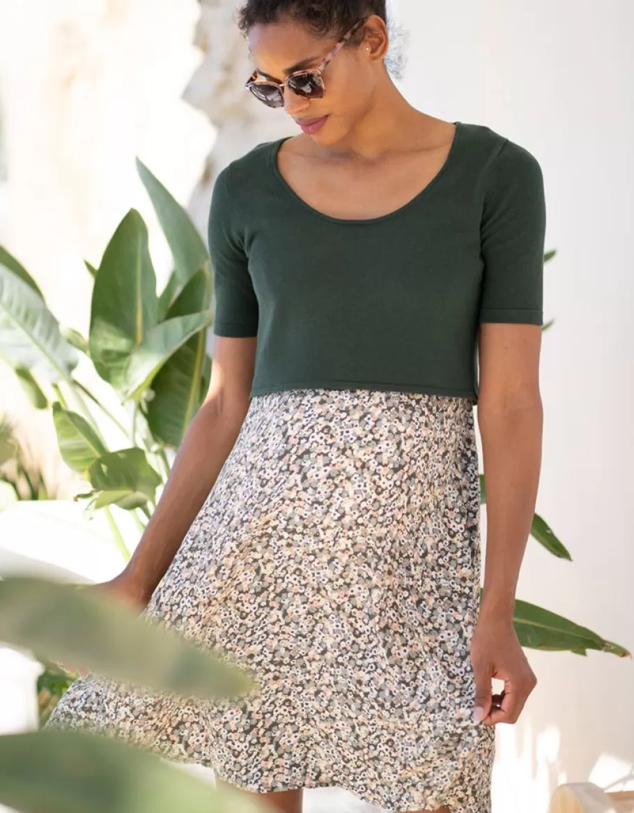 Shop Seraphine Vestido Premama A Lactancia Con Top Y Estampado Florecitas Verde Caqui