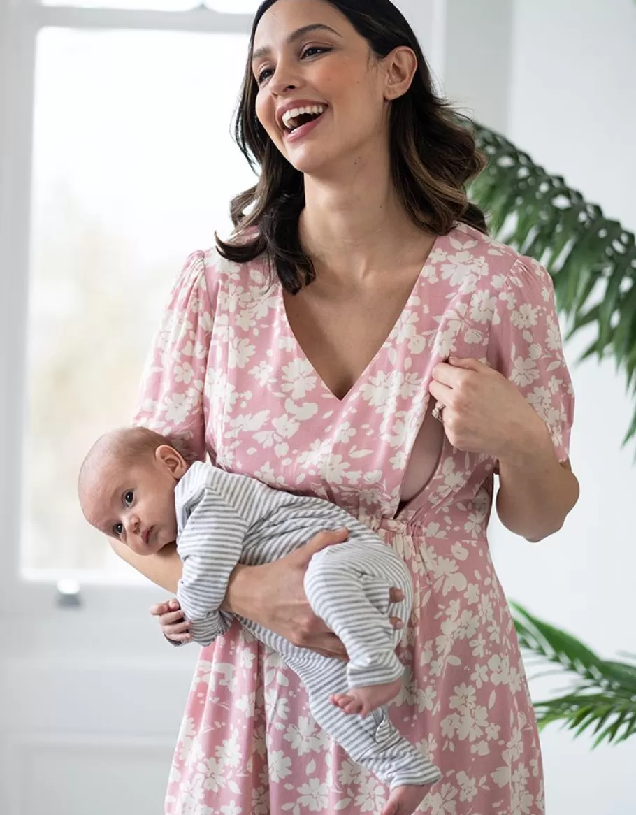 Shop Seraphine Vestido Premama A Lactancia Rosa Con Cordon Floral Entallado Y Con Vuelo