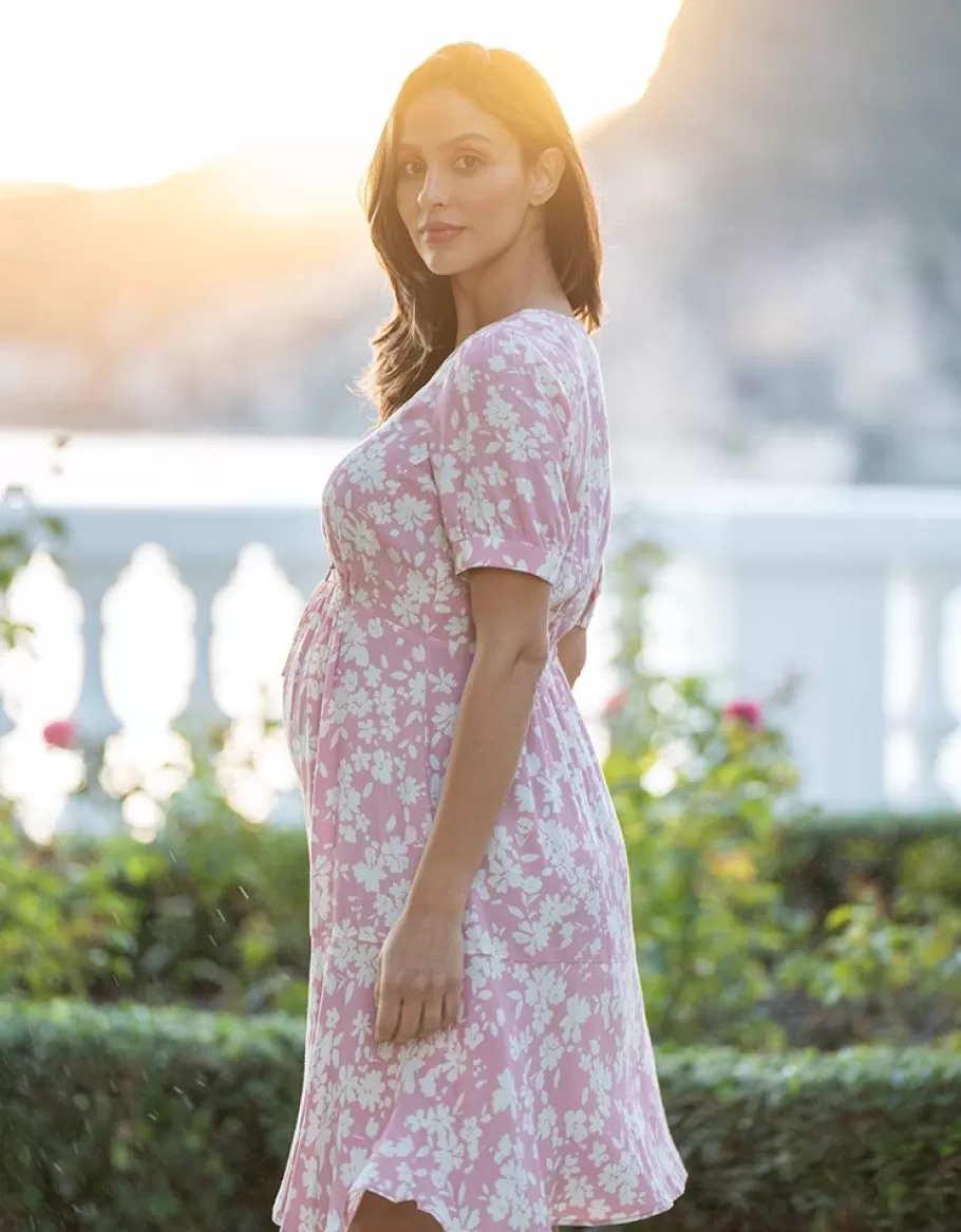 Shop Seraphine Vestido Premama A Lactancia Rosa Con Cordon Floral Entallado Y Con Vuelo