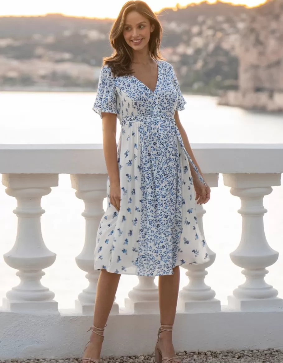 Shop Seraphine Vestido Premama Con Estampado Floral Azul Y Blanco Para Ocasion De Lactancia