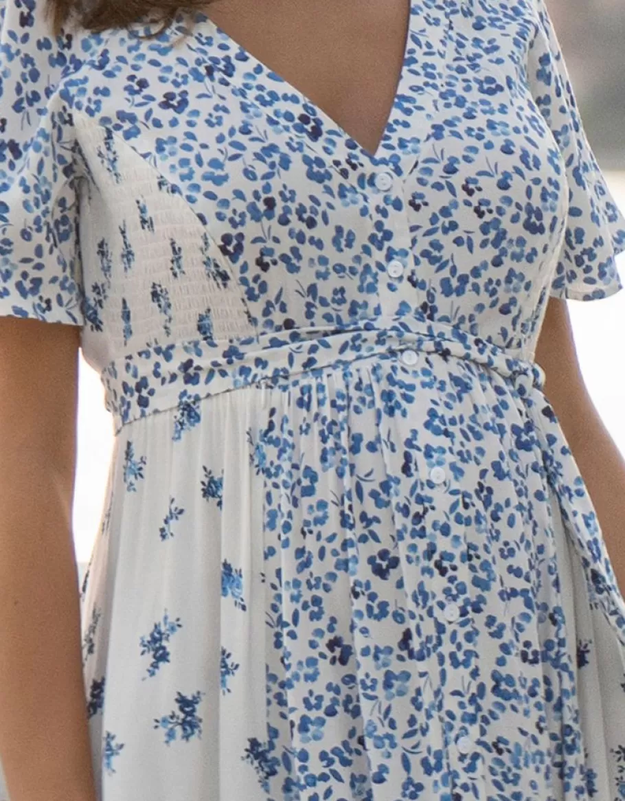 Shop Seraphine Vestido Premama Con Estampado Floral Azul Y Blanco Para Ocasion De Lactancia