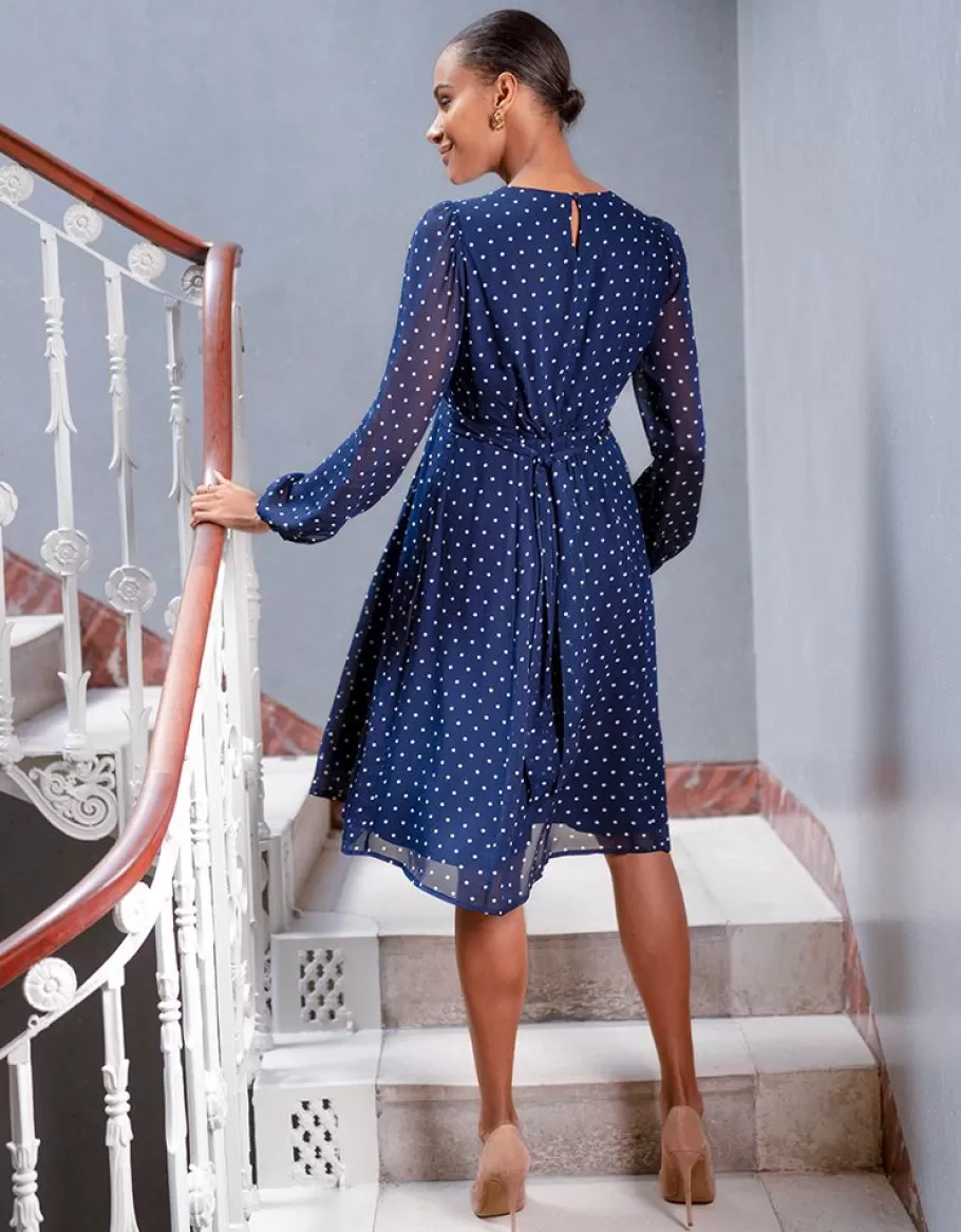 Cheap Seraphine Vestido Premama De Gasa Con Lunares Blancos Y Azul Marino