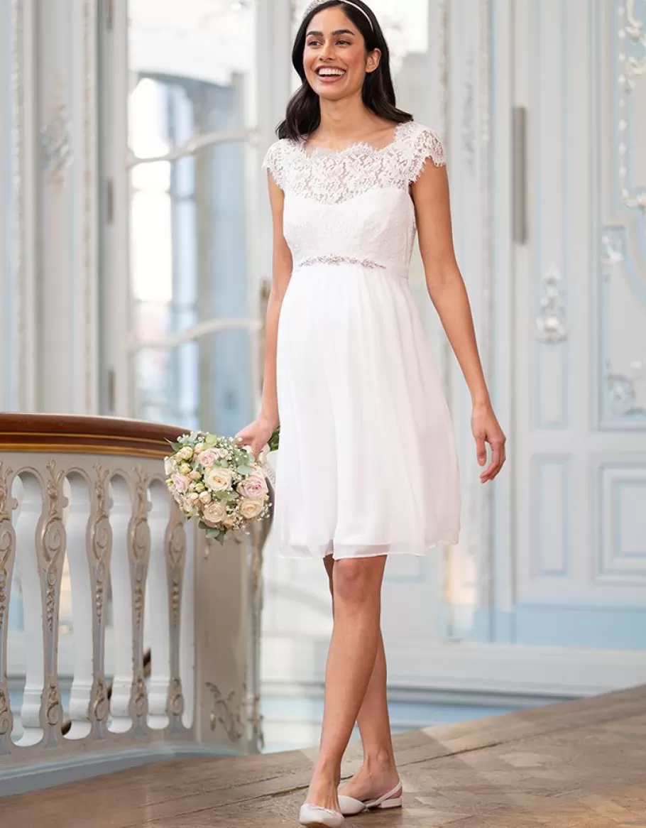New Seraphine Vestido Premama De Gasa De Seda Y Encaje De Pestanas Color Marfil