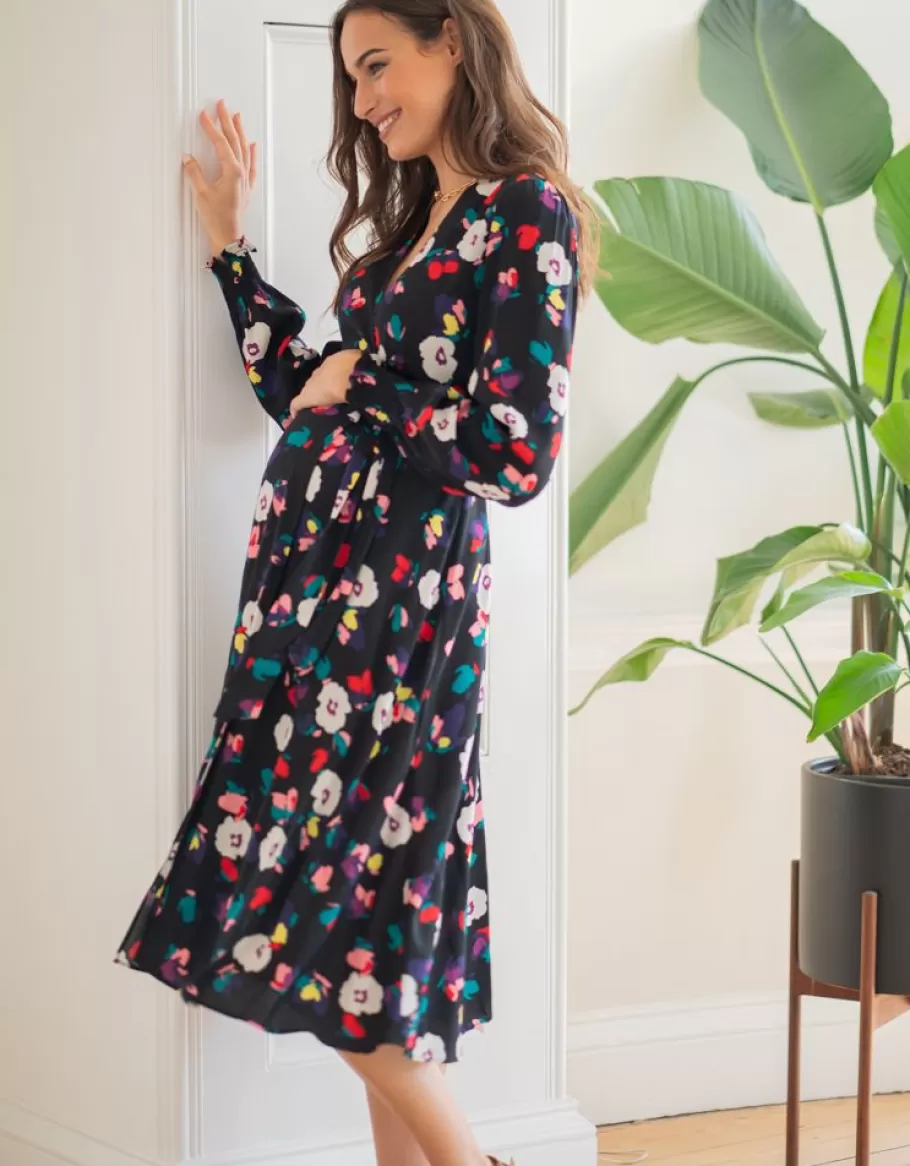 Store Seraphine Vestido Premama Midi Con Estampado Floral En Color Negro