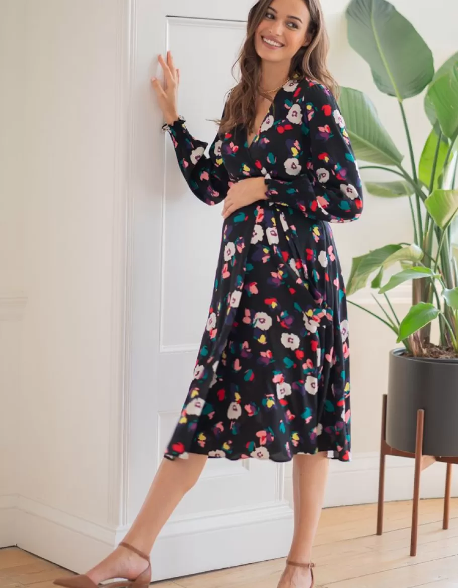Store Seraphine Vestido Premama Midi Con Estampado Floral En Color Negro