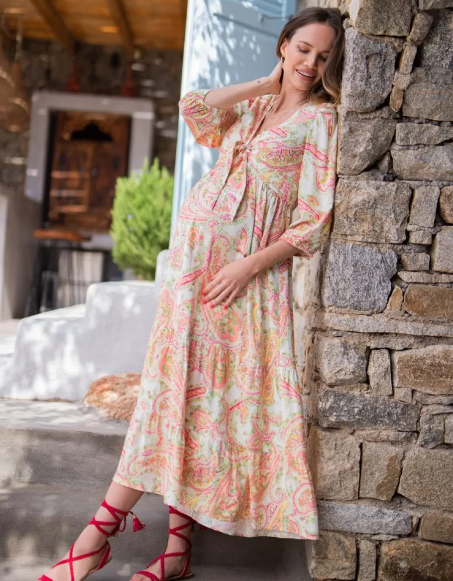 Sale Seraphine Vestido Premama Y De Lactancia Con Estampado De Cachemira Y Busto En Lazo