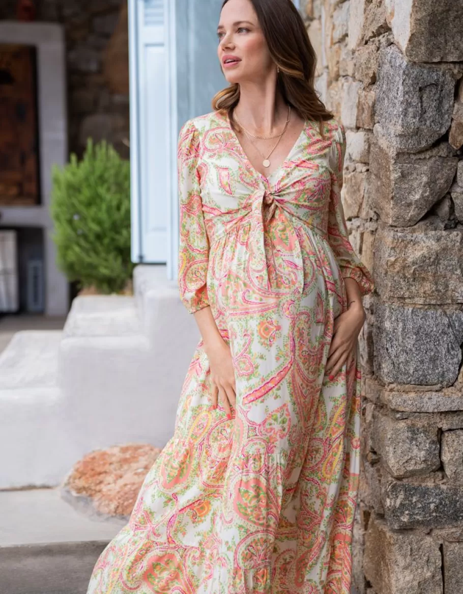 Sale Seraphine Vestido Premama Y De Lactancia Con Estampado De Cachemira Y Busto En Lazo