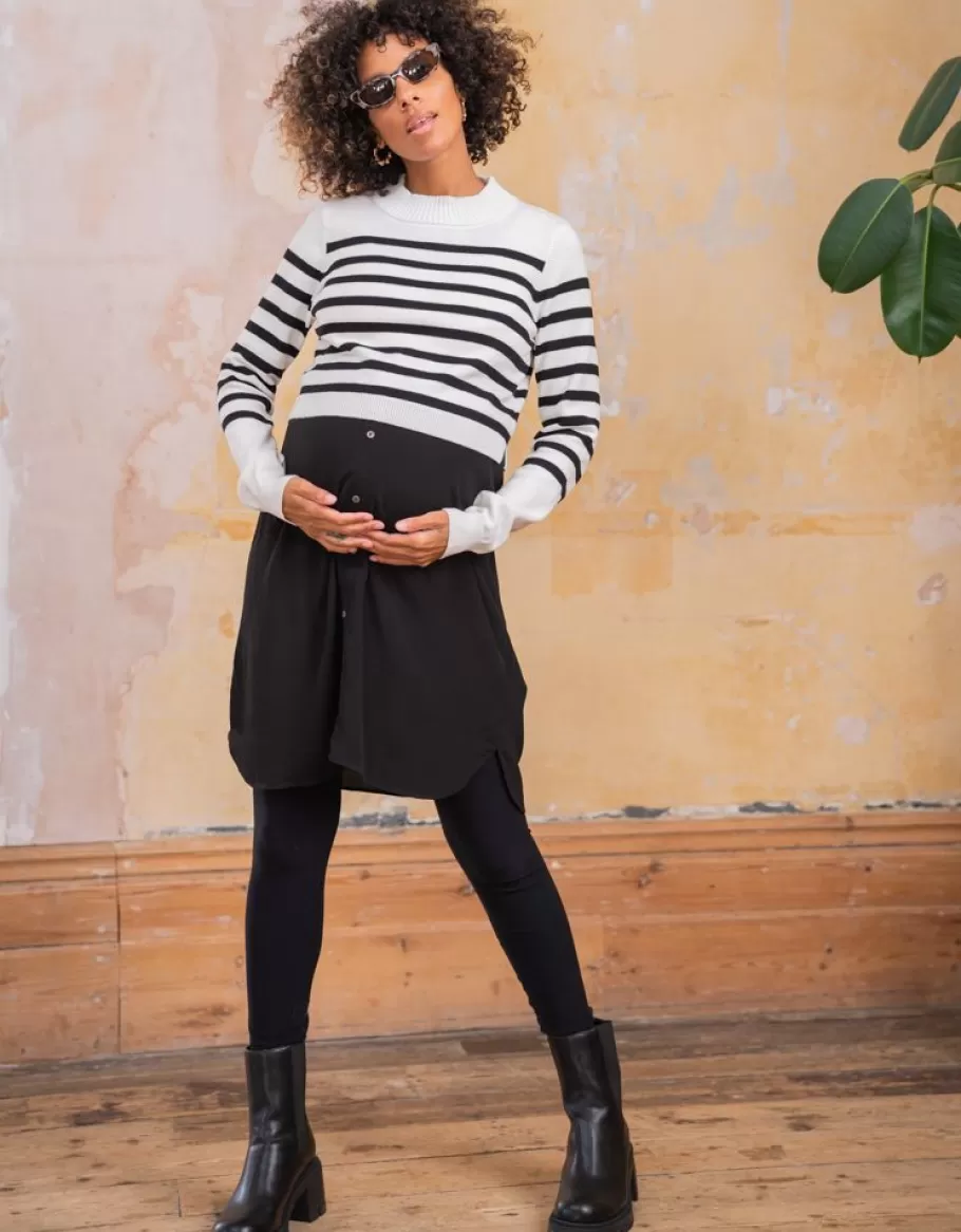 Clearance Seraphine Vestido Premama Y De Lactancia En Color Negro Con Jersey De Rayas Marineras
