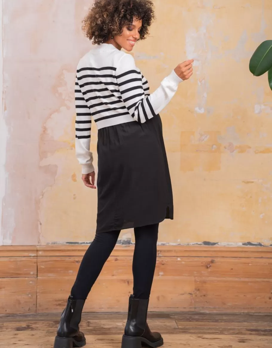 Clearance Seraphine Vestido Premama Y De Lactancia En Color Negro Con Jersey De Rayas Marineras