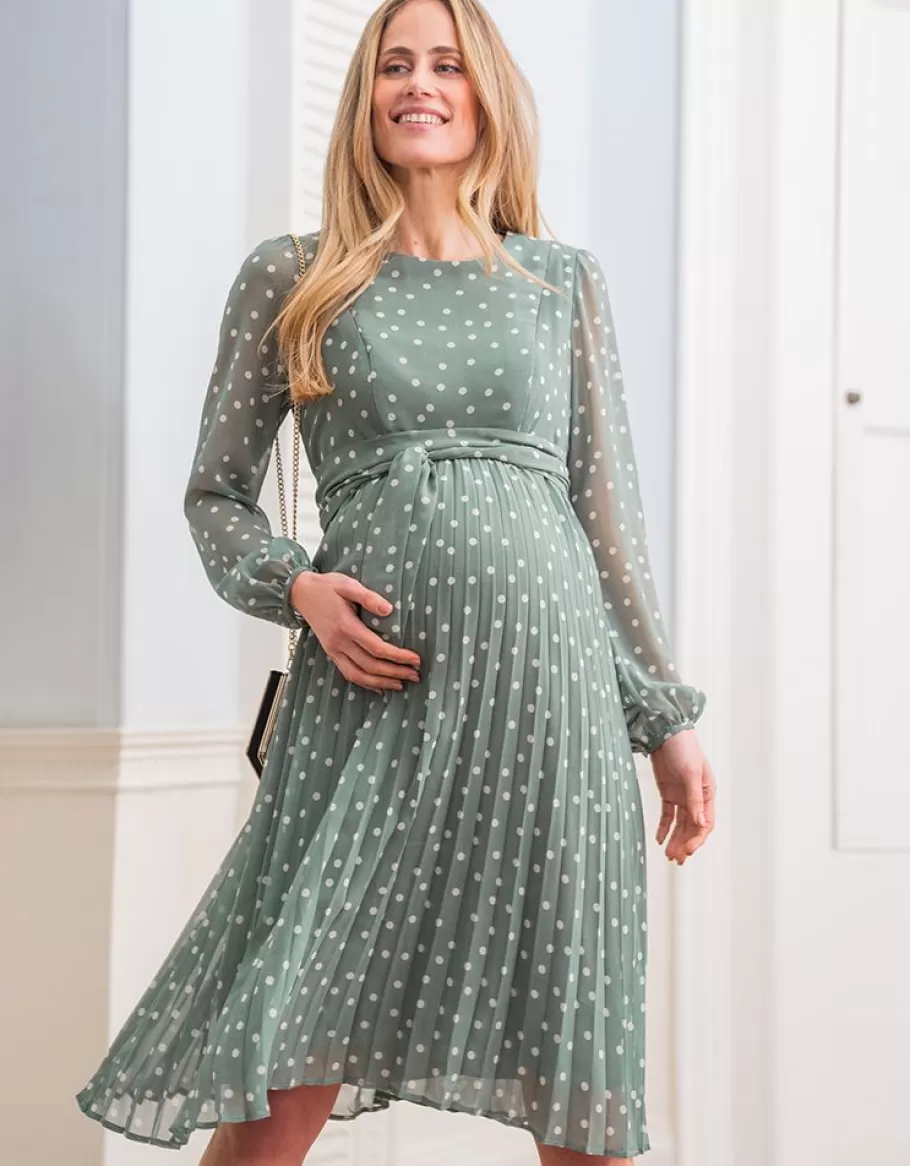 Outlet Seraphine Vestido Premama Y De Lactancia En Gasa Con Lunares De Color Salvia