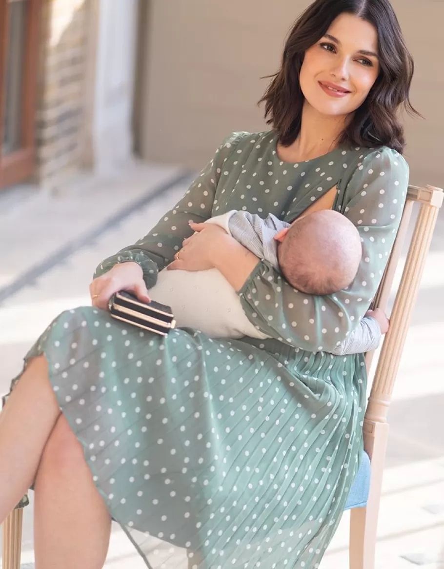 Outlet Seraphine Vestido Premama Y De Lactancia En Gasa Con Lunares De Color Salvia