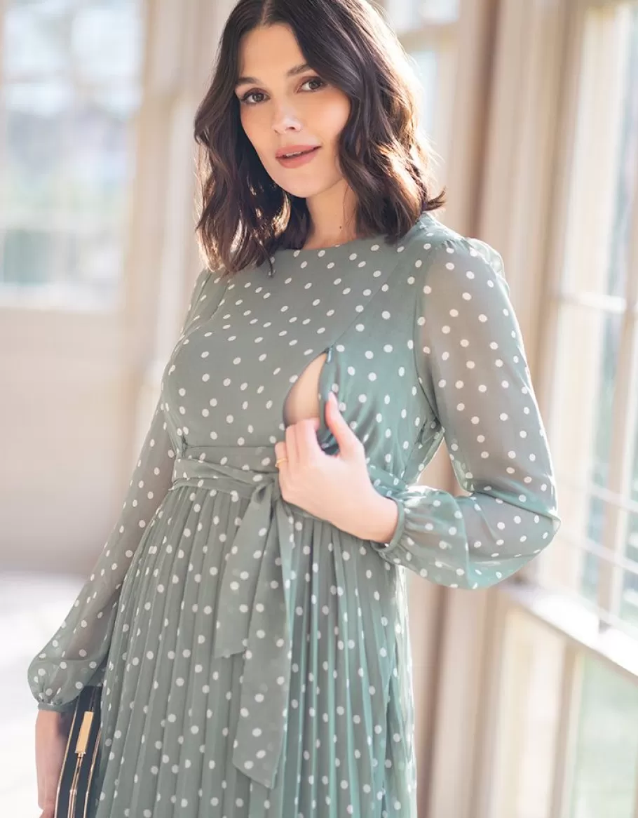 Outlet Seraphine Vestido Premama Y De Lactancia En Gasa Con Lunares De Color Salvia