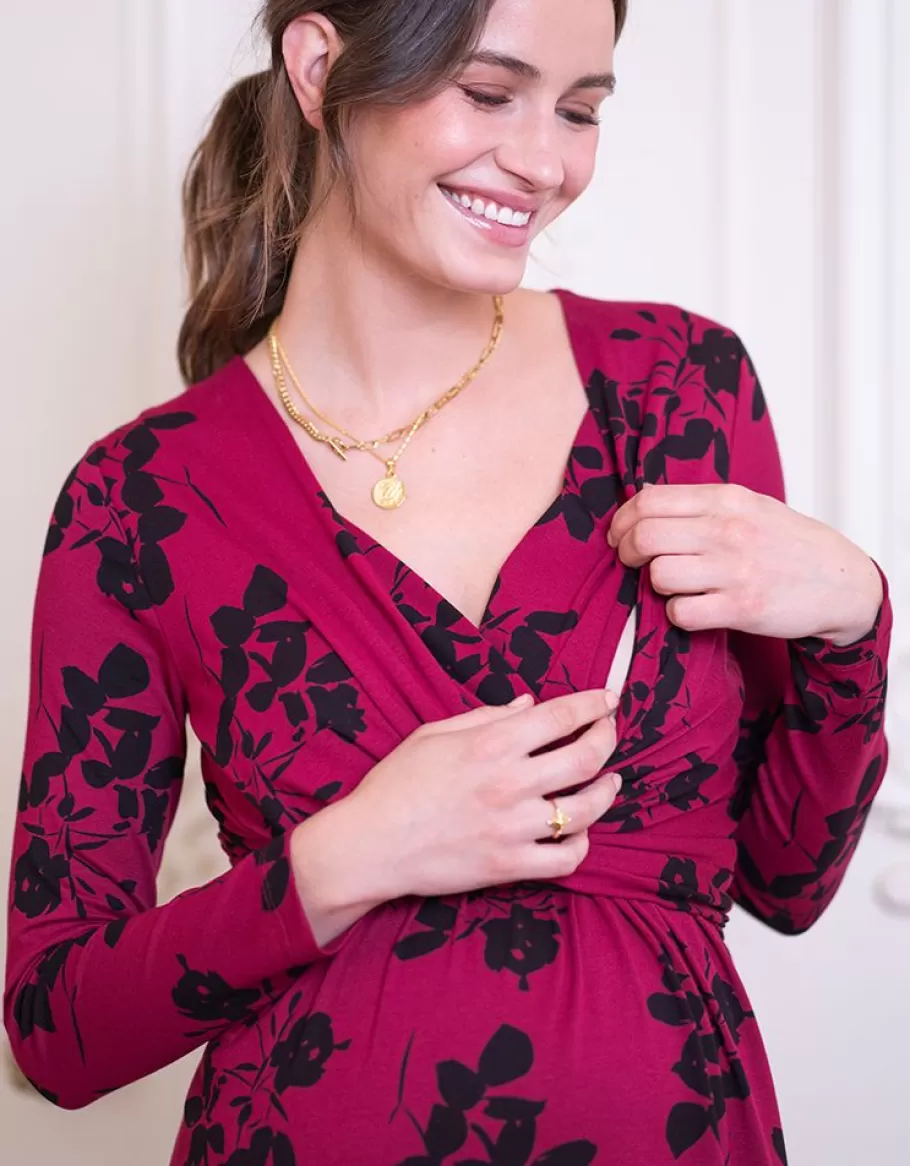 Sale Seraphine Vestido Premama Y De Lactancia En Punto Con Flores De Color Fucsia