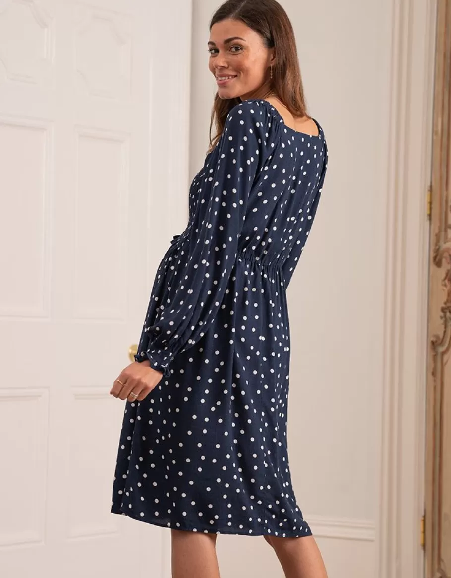 Sale Seraphine Vestido Premama Y De Lactancia Fruncido Con Lunares En Color Azul Marino