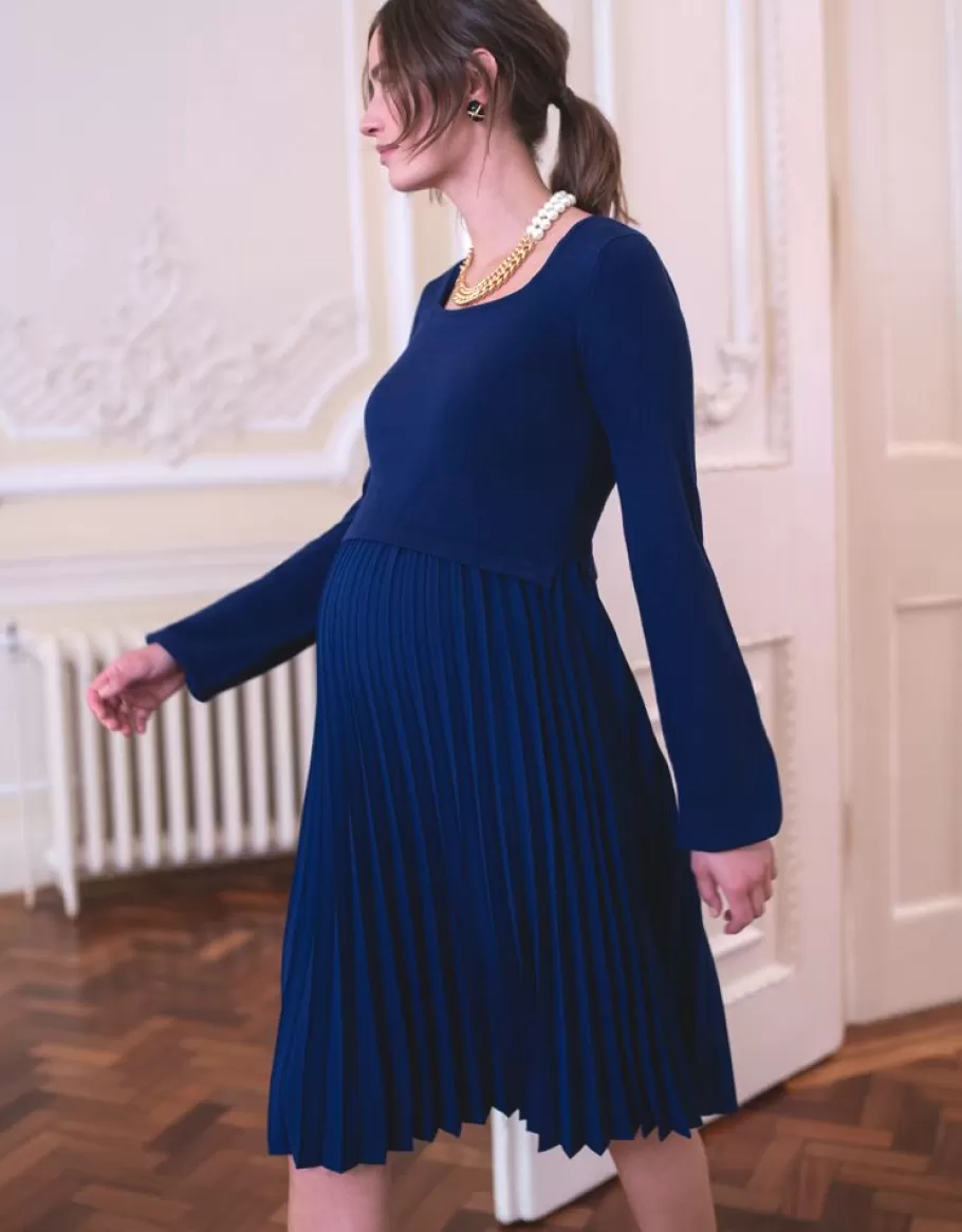 Online Seraphine Vestido Premama Y De Lactancia Plisado En Color Azul Marino