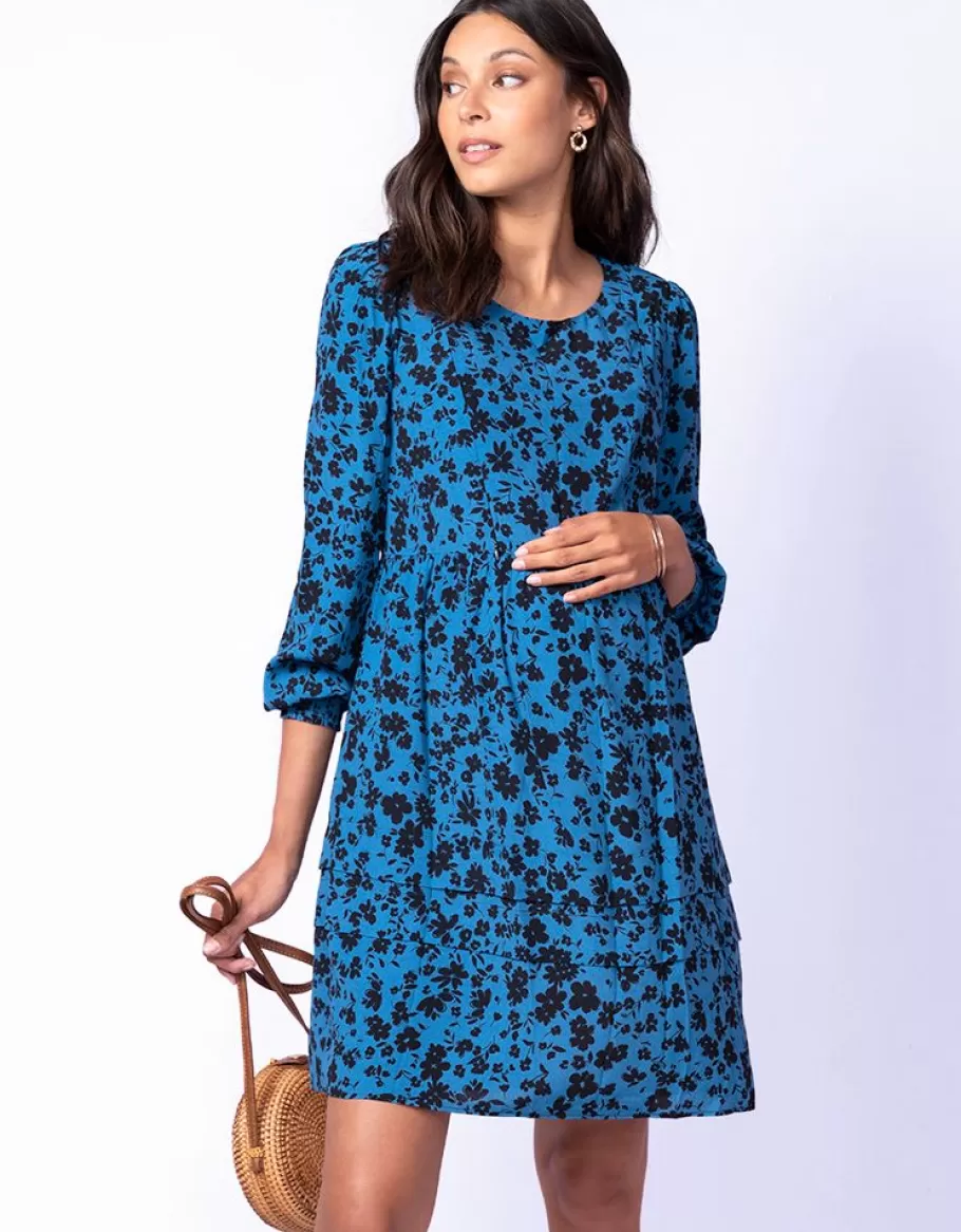 Fashion Seraphine Vestido Premama Y Lactancia Azul Con Estampado De Flores