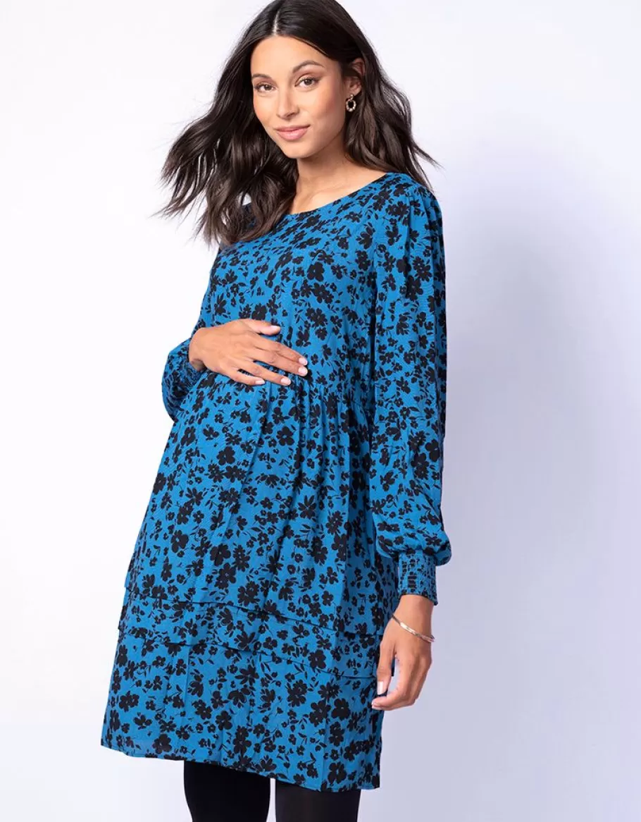 Fashion Seraphine Vestido Premama Y Lactancia Azul Con Estampado De Flores