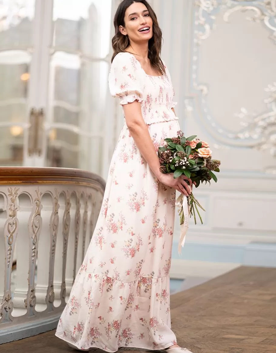 Store Seraphine Vestido Premama Y Lactancia Largo Crema Con Estampado Floral De Jardin Vintage