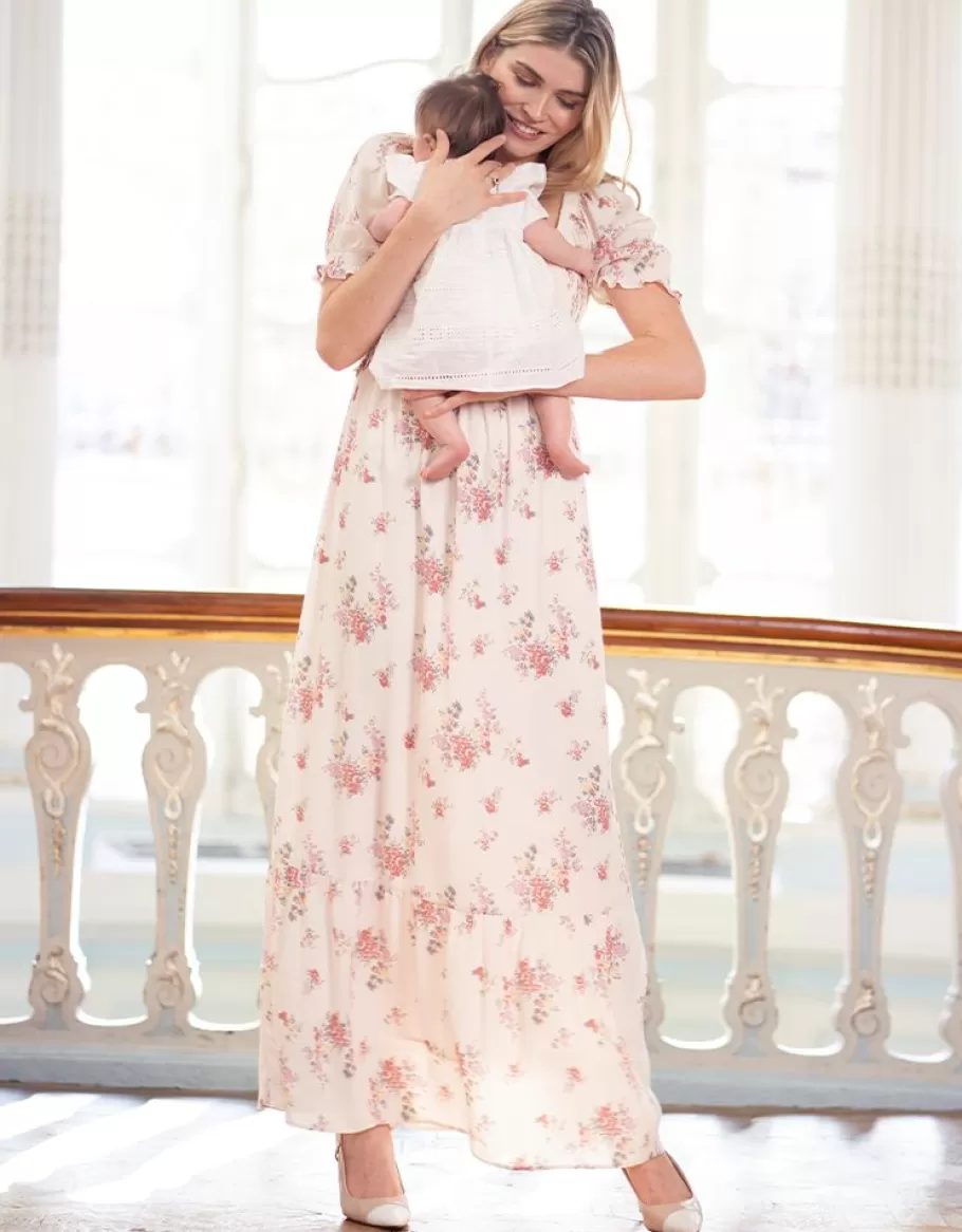 Store Seraphine Vestido Premama Y Lactancia Largo Crema Con Estampado Floral De Jardin Vintage
