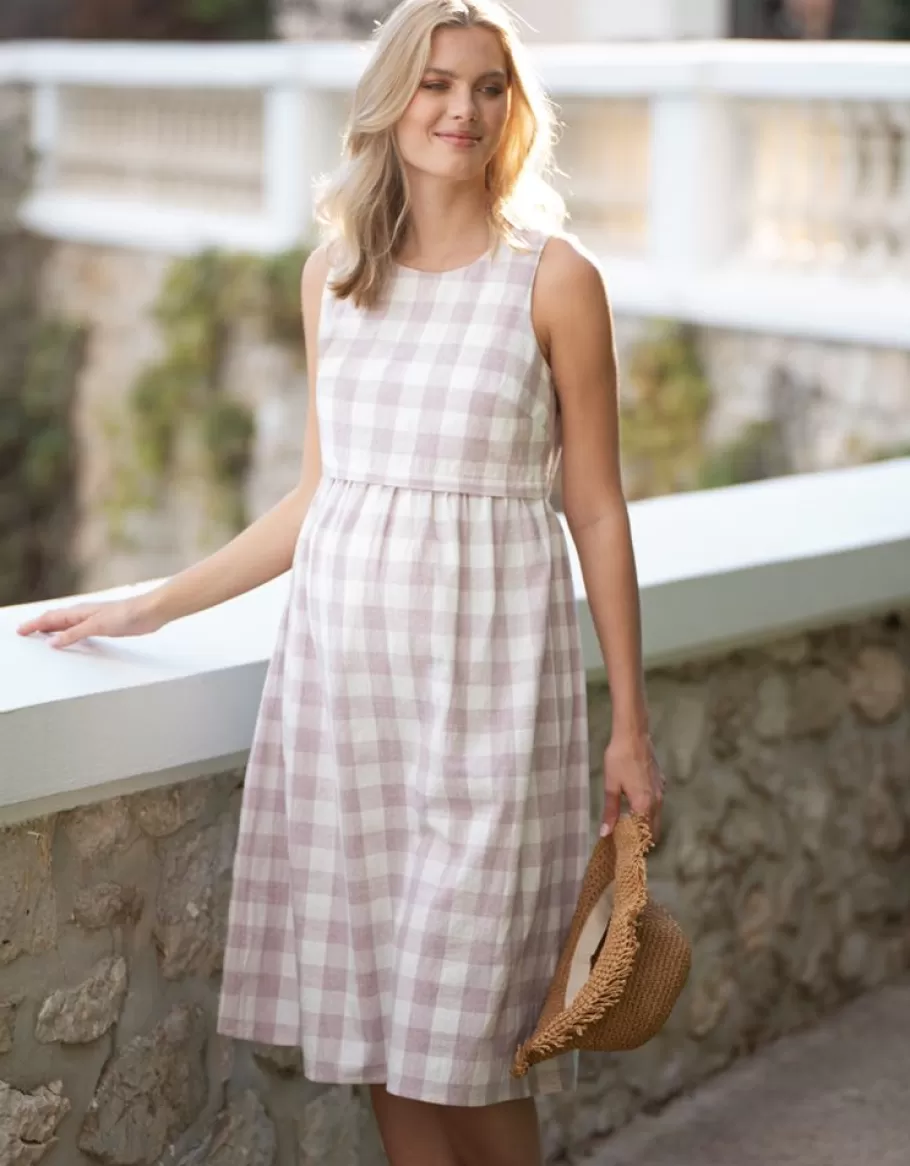 Best Sale Seraphine Vestido Recto De Maternidad A Lactancia A Cuadros Vichy Sin Mangas